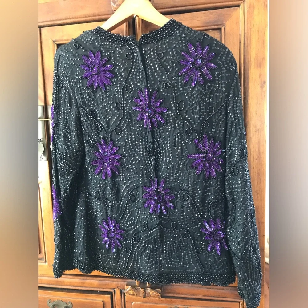 3 Elegant Black, Gold, Pewter and purple Embroidered beaded tops
Small, Med/XL - Picture 5 of 10